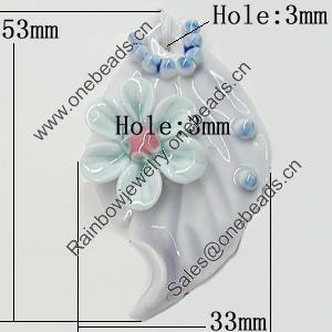 Porcelain Pendants, Leaf Size:about 53x33mm Hole:3mm, Sold by PC