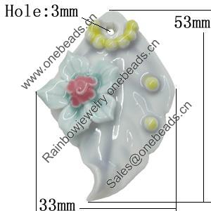Porcelain Pendants, Leaf Size:about 53x33mm Hole:3mm, Sold by PC