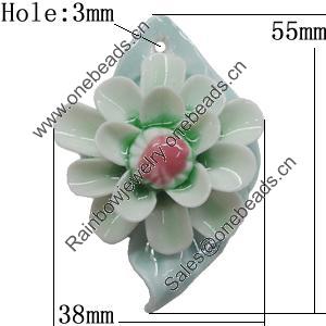 Porcelain Pendants, Leaf Size:about 55x38mm Hole:3mm, Sold by PC