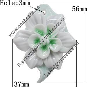 Porcelain Pendants, Leaf Size:about 56x37mm Hole:3mm, Sold by PC