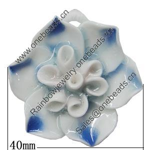 Porcelain Pendants, Flower Size:about 40mm Hole:3mm, Sold by PC