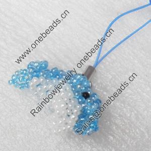 Mobile Decoration, Glass beads, Dolphin, Chain: about 6cm long, Pendant about:25x20mm, Sold by PC
