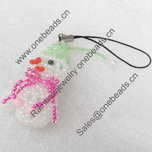 Mobile Decoration, Glass beads, Snowman, Chain: about 6cm long, Pendant about:26x40mm, Sold by PC