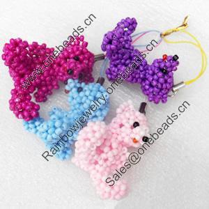 Mobile Decoration, Glass beads, Bear, Mix color, Chain: about 6cm long, Pendant about:35x43mm, Sold by PC