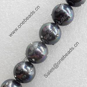 Plated AB South Sea Shell Beads, Round, 12mm, Hole:Approx 1mm, Sold per 16-inch Strand
