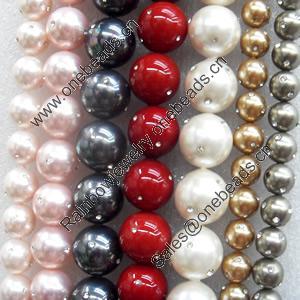 South Sea Shell Beads, Mixed color, Round, 10mm, Hole:Approx 1mm, Sold per 16-inch Strand