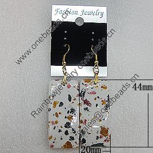 Resin Earrings, Rectangle 44x20mm, Sold by Group