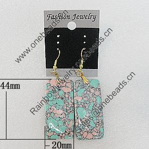 Resin Earrings, Rectangle 44x20mm, Sold by Group