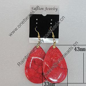 Resin Earrings, Teardrop 43x33mm, Sold by Group