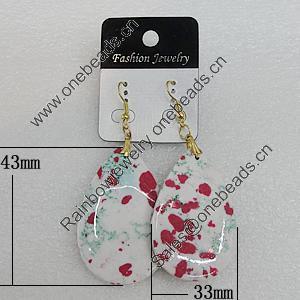 Resin Earrings, Teardrop 43x33mm, Sold by Group