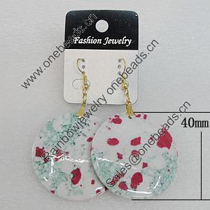 Resin Earrings, Flat Round 40mm, Sold by Group