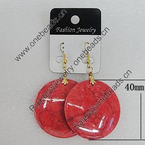 Resin Earrings, Flat Round 40mm, Sold by Group