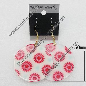 Resin Earrings, Flat Round 50mm, Sold by Group