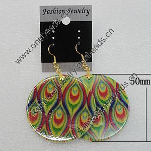 Resin Earrings, Flat Round 50mm, Sold by Group