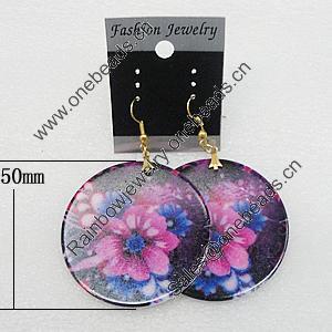 Resin Earrings, Flat Round 50mm, Sold by Group