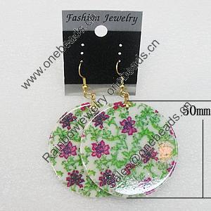 Resin Earrings, Flat Round 50mm, Sold by Group