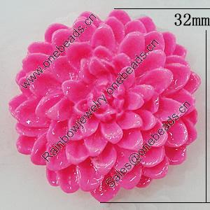 Resin Cabochons, No Hole Headwear & Costume Accessory, Flower 32mm, Sold by Bag