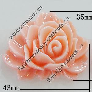 Resin Cabochons, No Hole Headwear & Costume Accessory, Flower 43x35mm, Sold by Bag