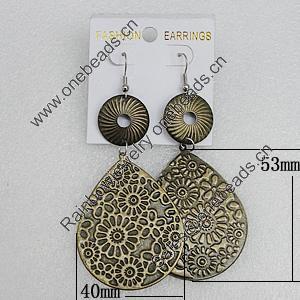 Iron Earrings, Teardrop 53x40mm, Sold by Group