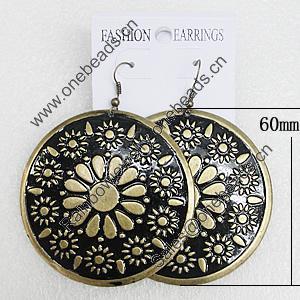 Iron Earrings, Flat Round 60mm, Sold by Group