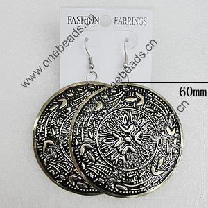 Iron Earrings, Flat Round 60mm, Sold by Group