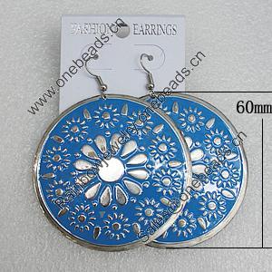 Iron Earrings, Flat Round 60mm, Sold by Group