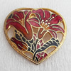 Cloisonne Brooch, Heart, 45x43mm, Sold by PC