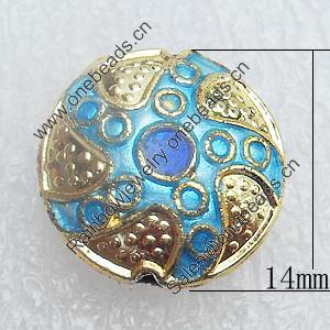 Cloisonne Beads, Flat Round, 14x6mm, Hole:Approx 1.5mm, Sold by PC