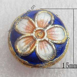 Cloisonne Beads, Flat Round, 15x6mm, Hole:Approx 1.5mm, Sold by PC