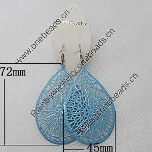 Iron Earrings, Teardrop 72x45mm, Sold by Group