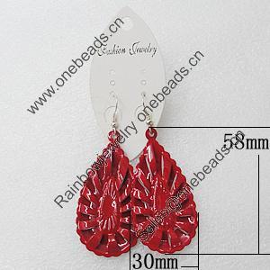 Iron Earrings, Teardrop 58x30mm, Sold by Group