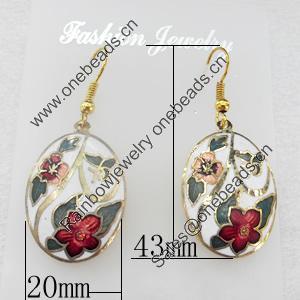 Cloisonne Earring, Flat Oval, 20x43mm, Sold by Pair