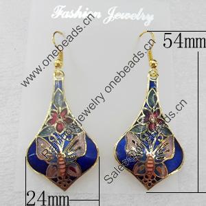 Cloisonne Earring, 24x54mm, Sold by Pair