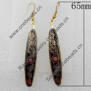 Cloisonne Earring, 10x65mm, Sold by Pair