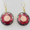 Cloisonne Earring, Flat Round, 25x41mm, Sold by Pair