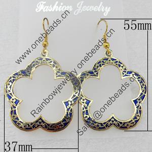 Cloisonne Earring, Flower, 37x55mm, Sold by Pair