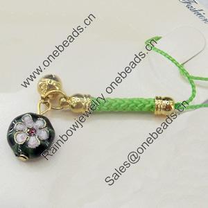 Mobile Decoration, Cloisonne, Length about:3.66-inch, Pendant width about:13mm, Sold by Strand