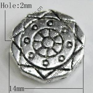 Bead Zinc Alloy Jewelry Findings Lead-free, 14mm, Hole:2mm, Sold by Bag