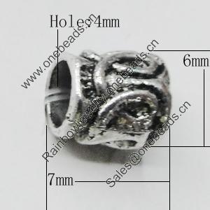 Bead Zinc Alloy Jewelry Findings Lead-free, 7x6mm, Hole:4mm, Sold by Bag