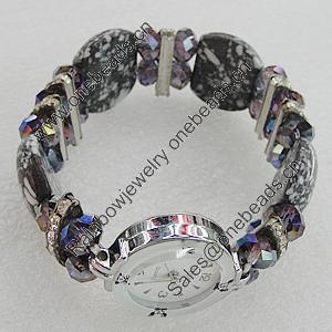 Alloy Watch Bracelets, with Glass Crystal Beads, Turquoise and Rhinestone, Watch Size:22mm, Sold by PC