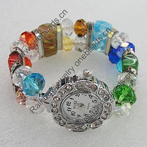 Alloy Watch Bracelets, with Glass Crystal Beads, Millefiori Glass Beads and Rhinestone, Watch Size: 26mm, Sold by PC