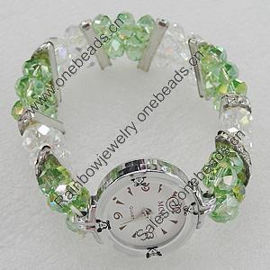 Alloy Watch Bracelets, with Glass Crystal Beads and Rhinestone, Watch Size:22mm, Sold by PC