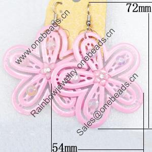 Iron Earrings, Flower, 54x72mm, Sold by Dozen