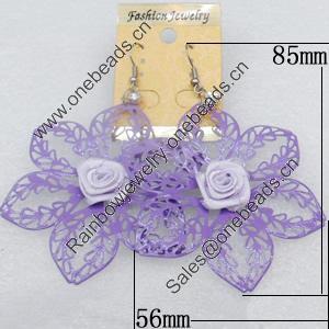 Iron Earrings, Flower, 56x85mm, Sold by Dozen