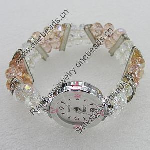 Alloy Watch Bracelets, with Glass Crystal Beads and Rhinestone, Watch Size:22mm, Sold by PC