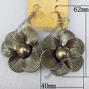 Iron Earrings, Flower, 40x62mm, Sold by Dozen