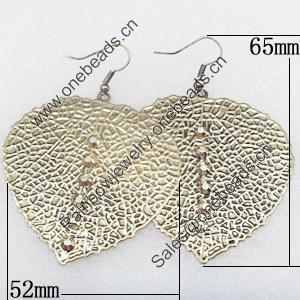 Iron Earrings, Leaf, 52x65mm, Sold by Dozen