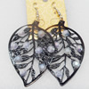 Iron Earrings, Leaf, 40x75mm, Sold by Dozen