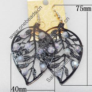 Iron Earrings, Leaf, 40x75mm, Sold by Dozen