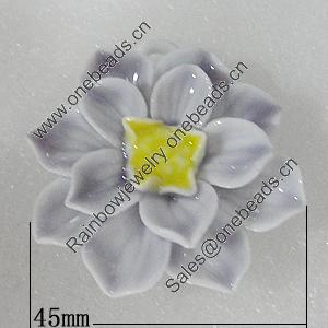 Porcelain Pendants, Flower 45x45mm Hole:6mm, Sold by PC